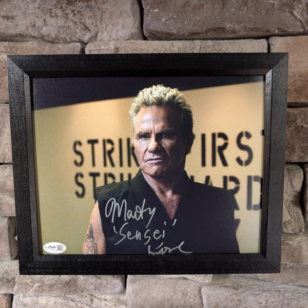 Autographed Martin Kove Cobra Kai Sensei John K Reese The Karate Kid. 8x10 inch framed photo with certificate of authenticity from JSA