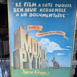 Vintage 1975 Original Monty Python and The Holy Grail French Movie Poster Framed 23 x 31 inches