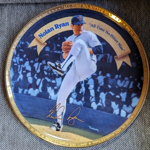 Nolan Ryan All Time No Hitter Man Texas Rangers Sports impressions collectors plate 10 inch diameter in original box never displayed