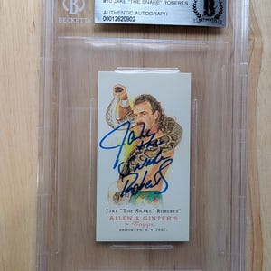 Autographed Jake The Snake Roberts Topps Heritage Allen & Ginter Mini Card  Trading Card Beckett Authenticated