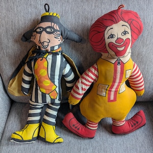 Vintage 1970s McDonald&#39;s Ronald McDonald and the Hamburglar stuffed dolls.