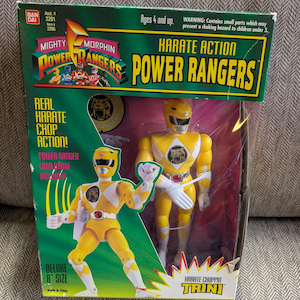 Vintage 1994 Bandai 8 inch Mighty Morphin Power Rangers Karate Action Power Rangers Action figure in original box. Trini Yellow Ranger