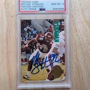 Tarjeta de fútbol americano universitario autografiada de Michael Strahan, NY Giants, Texas Southerns, con certificación PSA/DNA y grado automático 10 Gen Mt