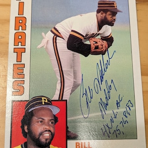 Vintage 1984 Topps Bill Madlock Pittsburgh Pirates autographed Jumbo size baseball card with JSA certificate of authenticity,