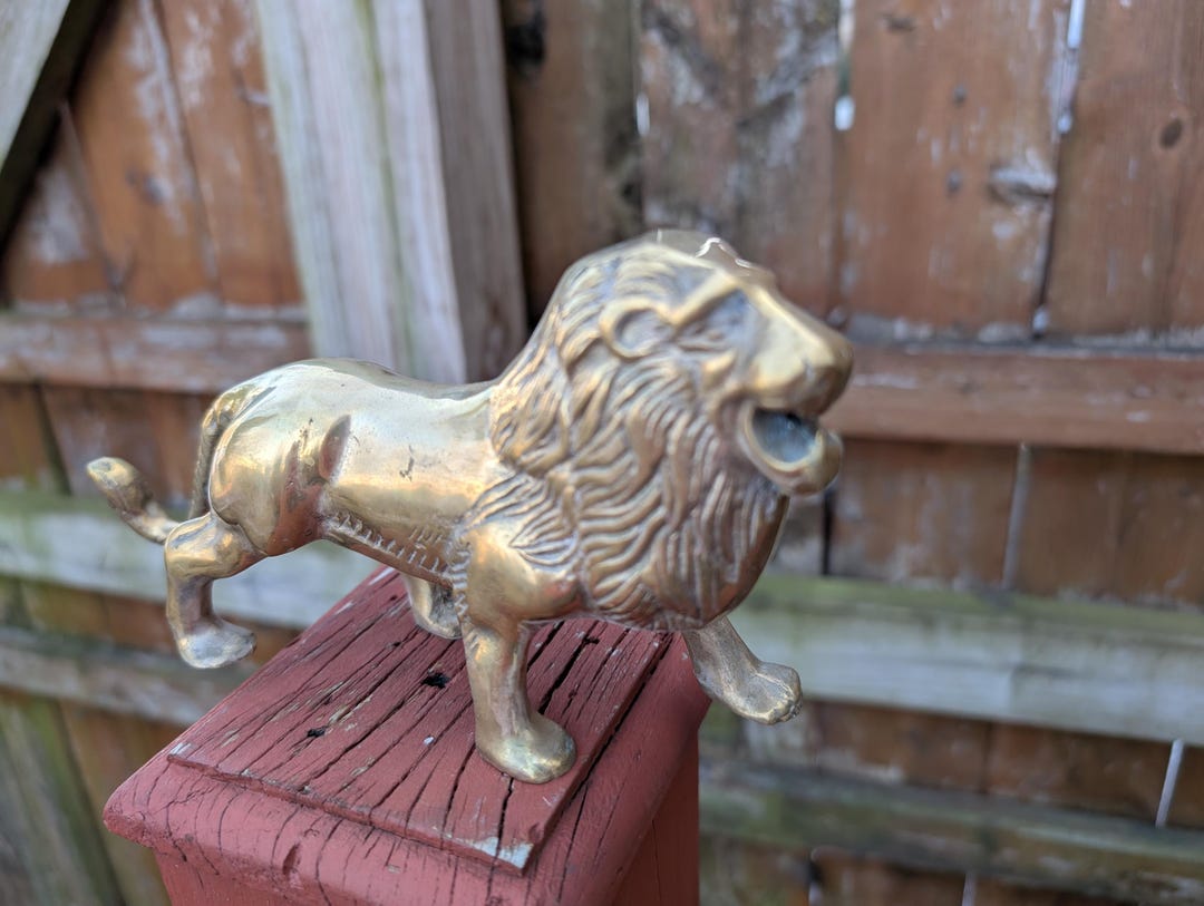 Antique Solid Brass Lion Statue - Etsy