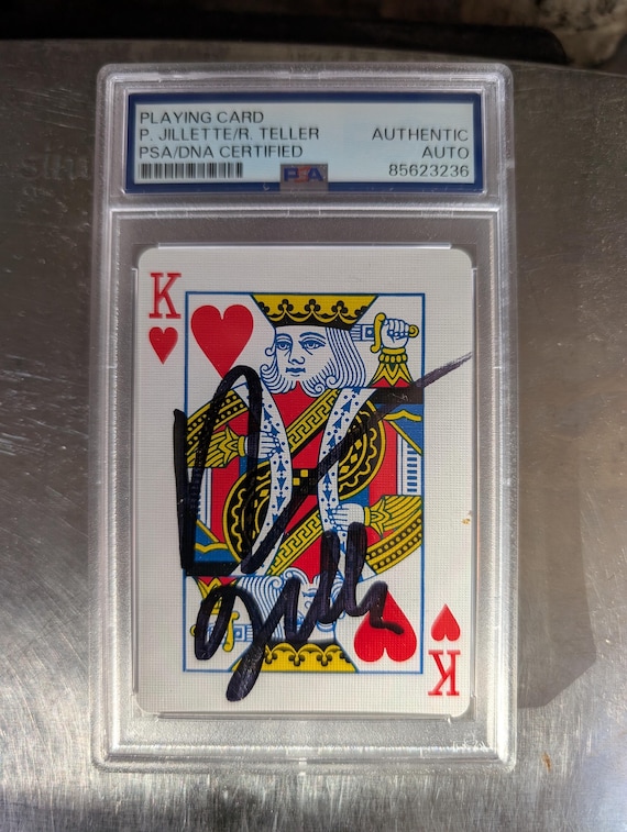 ペン＆テラーのサイン入りトランプ。PSA認定の本物でカプセル入り