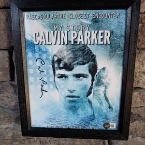 Autographed Calvin Parker Alien Abductee Pascagoula Mississippi UFO Sighting 8x10 inch framed photo with certificate of authenticity Beckett