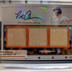 Gesigneerde Pete Alonso Topps Museumcollectie Signatuurstalen Drievoudig relikwie Gesigneerde relikwie honkbalkaart /50 zeldzaam! Slechts 50 gemaakt.