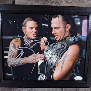 Autographed WWF WWE The Hardy Boyz Matt Hardy and Jeff Hardy 8x10 inch framed photo with Certificate of authenticity from JSA