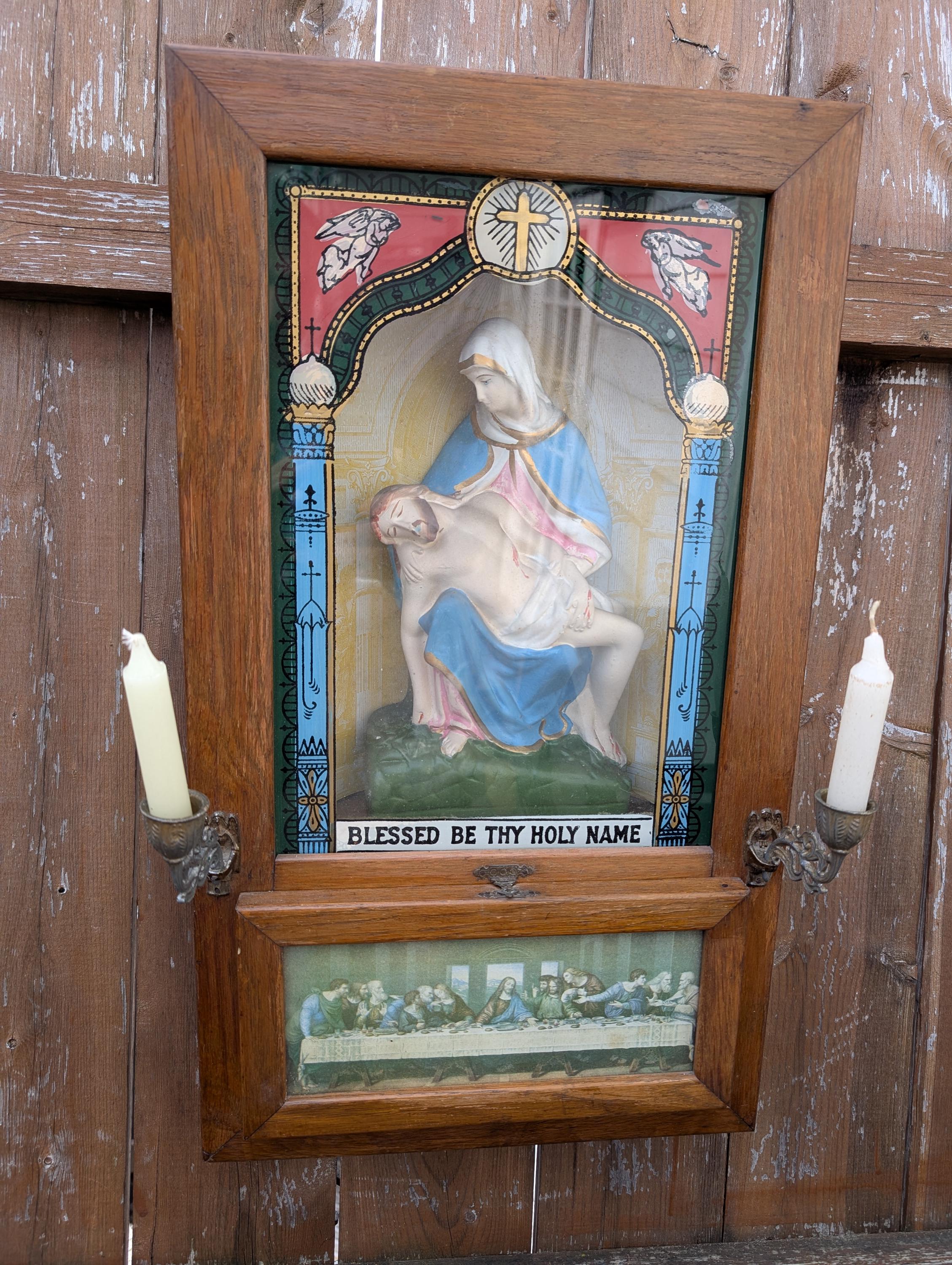 Antique Early 1900s Last Rites Alter Box Shrine Purchased From An Estate Sale In New Yorks Little Italy Reverse Glass Painted Chalkware
