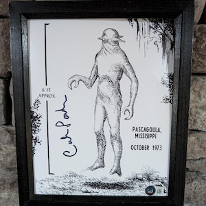 Autographed Calvin Parker Alien Abductee Pascagoula Mississippi UFO Sighting 8x10 inch framed photo with certificate of authenticity Beckett