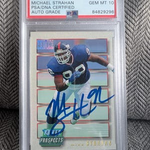 Tarjeta de fútbol autografiada de Michael Strahan, prospecto novato de los NY Giants, con certificación PSA/DNA y grado automático 10 Gen Mt