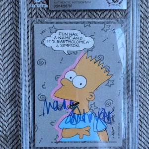 Handsignierte Nancy Cartwright Stimme von Bart Simpson 1990 Topps Aufkleber Karte #21 Authentifiziert von Beckett