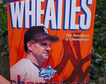 Vintage 1999 World Series Cups NY Yankees Joe Torre Wraties Müsli Box Full Box nie geöffnet.