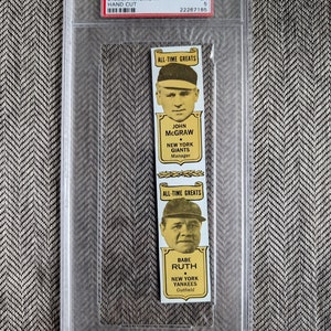 1969 Bazooka Babe Ruth NY Yankees outfield & John McGraw NY Giants Manger Handgeschnittene Karten PSA Grad 5 Ausgezeichneter Zustand. Selten !
