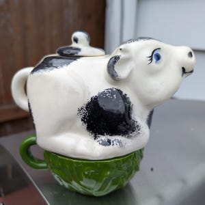 Vintage Cow hand painted made in Japan Ceramic Teapot and Mug