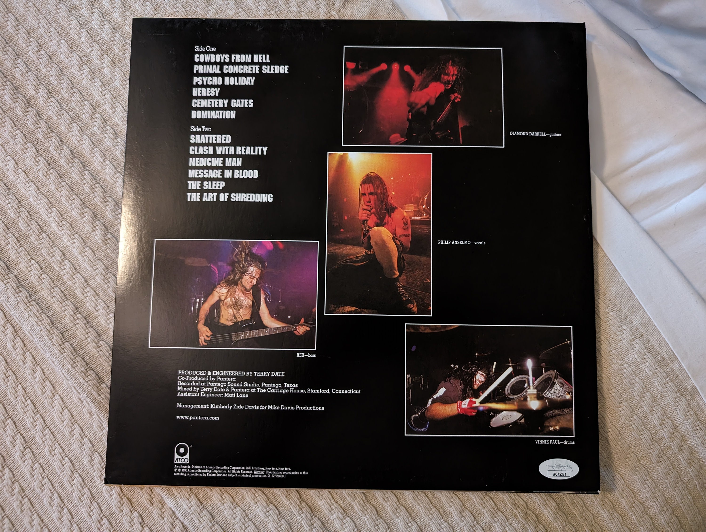 Autographed Phil Anselmo Pantera Vinyl Record Cowboys From