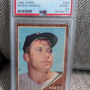 Carta da baseball Topps Mickey Mantle del 1962, PSA, classificazione 2,5, buone condizioni.