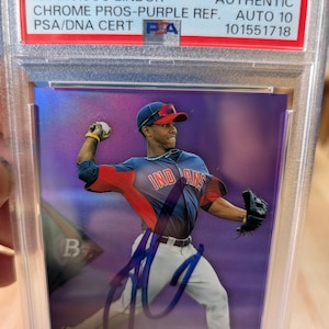 Gesigneerde Francisco Lindor NY Mets Cleveland Guardians Bowman Platinum Rookie Prospect-honkbalkaart, geverifieerd door PSA Auto Graded 10