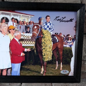 Autographed Ron Turcotte Secretariat Jockey 8x10 inch framed photo with certificate of authenticity from PSA