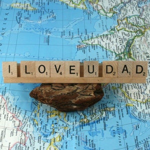 I LOVE U DAD Scrabble Letters Sign RECYCLED