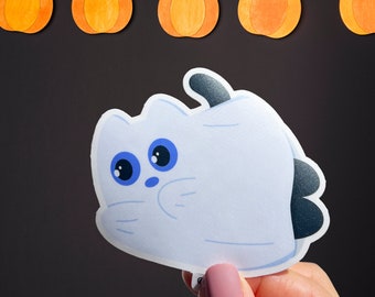 Halloween Ghost Cat Sticker - Spooky Vinyl Decal