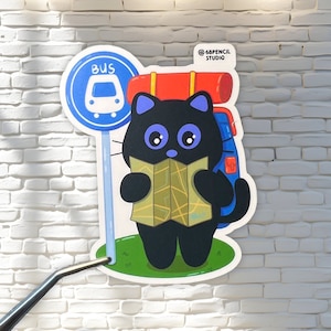 Cat on Vacation Matte Sticker: Funny Travel Decal