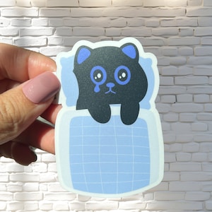 Sticker chat triste au lit - Sticker vinyle mignon pour les journées chargées d'émotions - Sticker Catch Some ZZZ's Cat sieste - Sticker pour bouteille d'eau / ordinateur portable / cadeau