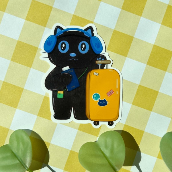 TOMO on Vacation - OnBoarding - Cat Sticker - Waterproof sticker - Animal Sticker - Water bottle sticker, Laptop Decal, Colored Decal