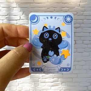 Cancer Zodiac Sticker - Holographic Sticker  - Cat Sticker - Zodiac Sticker - Waterproof Sticker - Water bottle, Laptop, Phone sticker