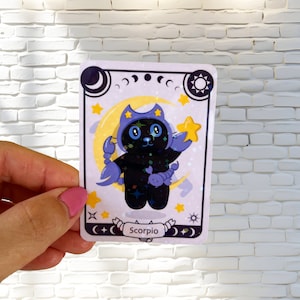 Sticker zodiaque Scorpion - Sticker holographique - Sticker chat noir - Sticker zodiaque - Sticker bouteille d&#39;eau, ordinateur portable, téléphone