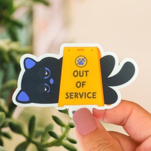 Sticker hors service - Sticker chat paresseux - Sticker drôle de chat noir - Parfait pour les amoureux des chats et les introvertis - Sticker ordinateur portable/bouteille d'eau