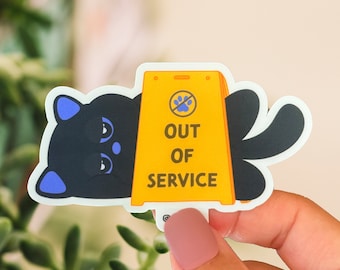 Out of Service Lazy Cat Sticker: Funny Laptop Decal
