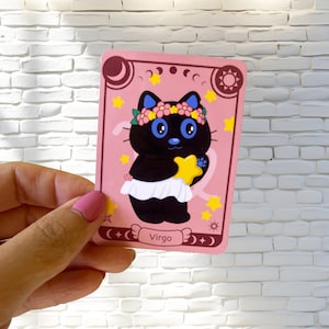 Sticker zodiaque Vierge - Sticker holographique - Sticker chat - Sticker zodiaque - Sticker imperméable - Sticker bouteille d&#39;eau, ordinateur portable, téléphone