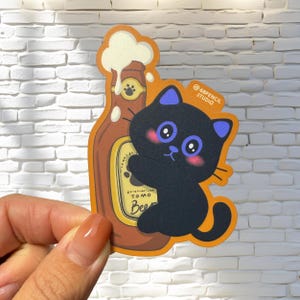 Sticker bière chat noir - Sticker vinyle mignon pour amateurs de bière et de chats, Sticker Happy Hour - Sticker pour ordinateurs portables, bouteilles et journaux