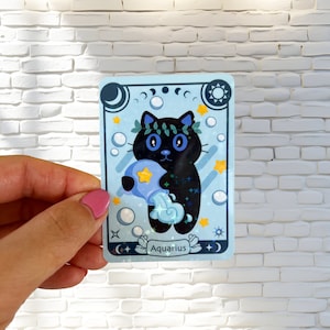 Sticker zodiaque Verseau - Sticker holographique - Sticker chat - Sticker zodiaque - Sticker imperméable - Sticker bouteille d'eau, ordinateur portable, téléphone