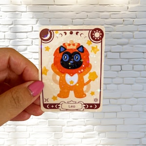 Leo Zodiac Sticker - Holographic Sticker  - Cat Sticker - Zodiac Sticker - Waterproof Sticker - Water bottle, Laptop, Phone sticker