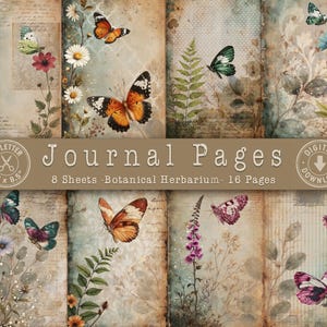 Journal botanique indésirable, papiers numériques, pages papillon, kit de journal indésirable, papier nature vintage, scrapbooking, collage, imprimable