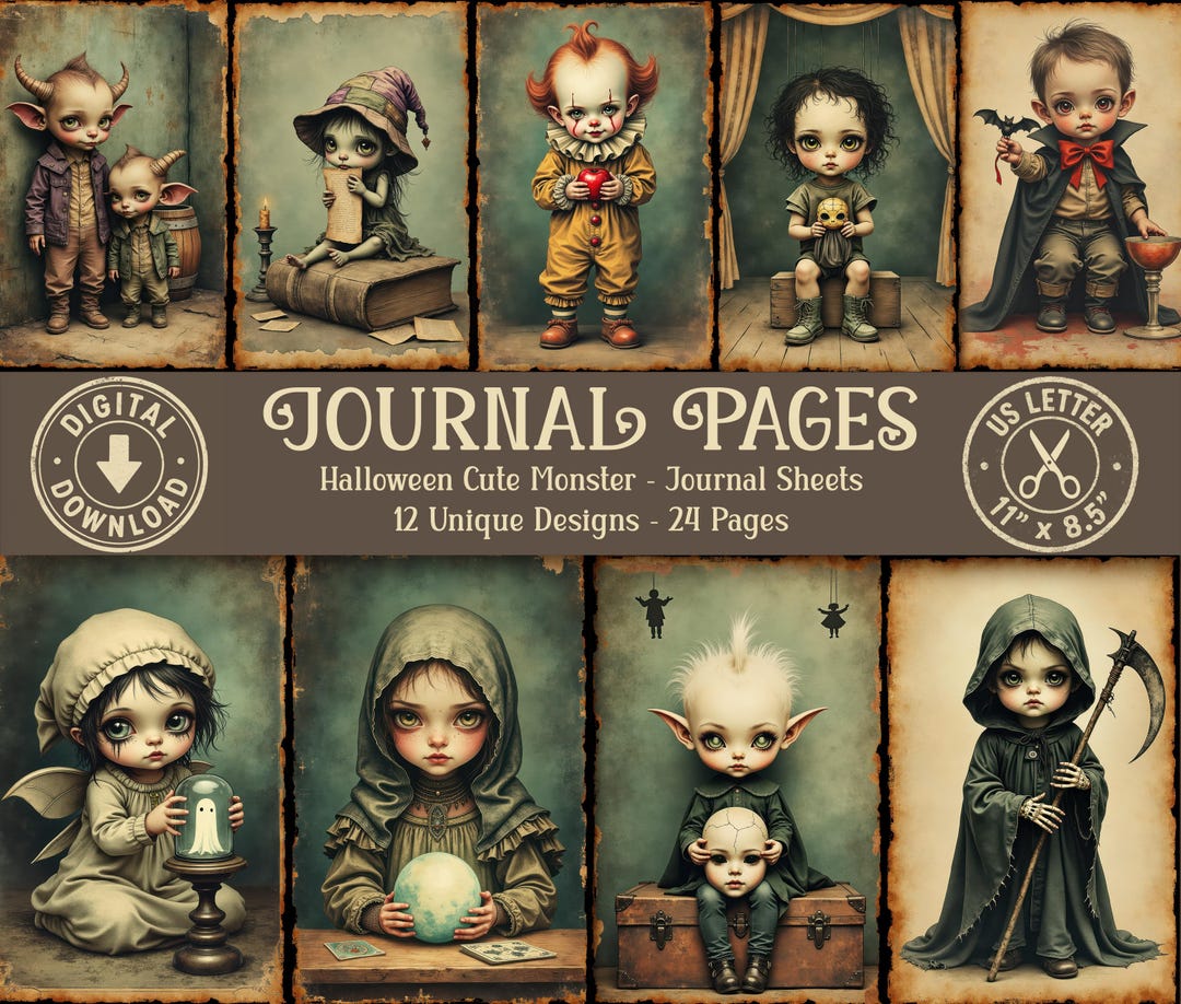 Junk Journal Kit Printable, Halloween Vintage Pages, Spooky Character ...