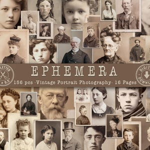 Kit de efímeras imprimibles, retratos antiguos, recortes de personas antiguas, caras de diarios basura, collages, técnicas mixtas, descarga digital