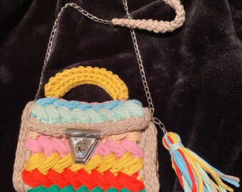 Hand Knitted Colorful Bag, Hand made