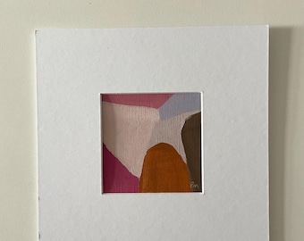 Abstract art small abstract pink Sienna brown colored geometric matted