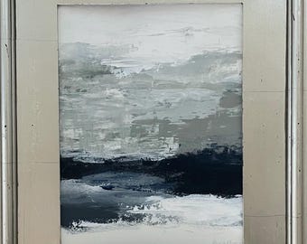 Pintura abstracta original de paisaje abstracto de 9x12 sobre papel de arte, colores neutros grises Paynes