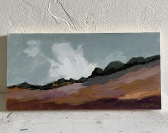 Paisaje abstracto original, paisaje celeste, ocre, rosa empolvado, colores neutros