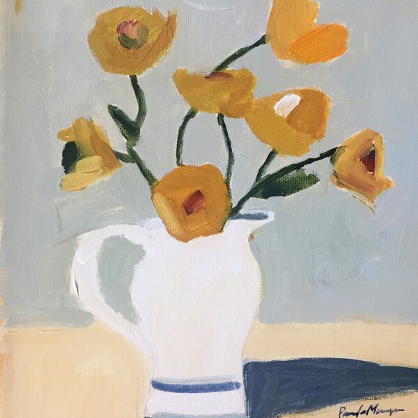 peinture florale art floral printemps art 9x12 pamela munger bouquet fleurs dans l'art jaune vase