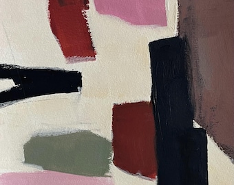 Abstract original abstract painting 9x12 on art paper black pink red green