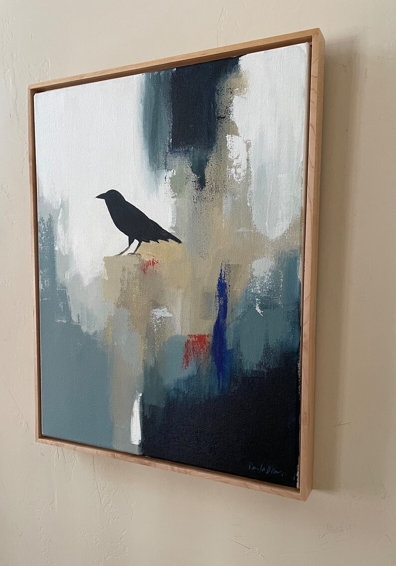 original abstract painting raven painting blue art 16x20 pamela munger image 3