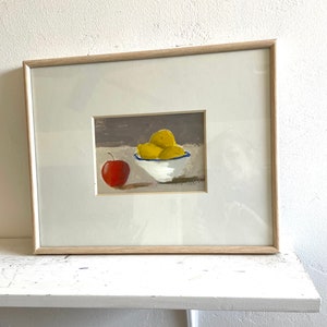 original lemon painting lemons in bowl yellow and white apple and lemon still life image 2