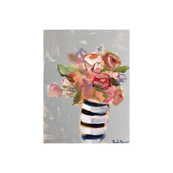 original flower painting  floral art flowers in vase art 9x12 pamela munger painterly still life