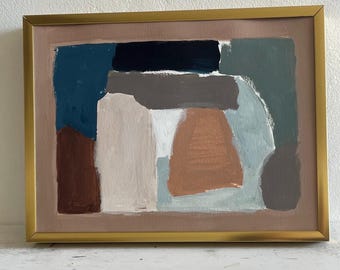 Pintura abstracta original abstracta de 9x12 sobre papel de arte en colores neutros marrón crema